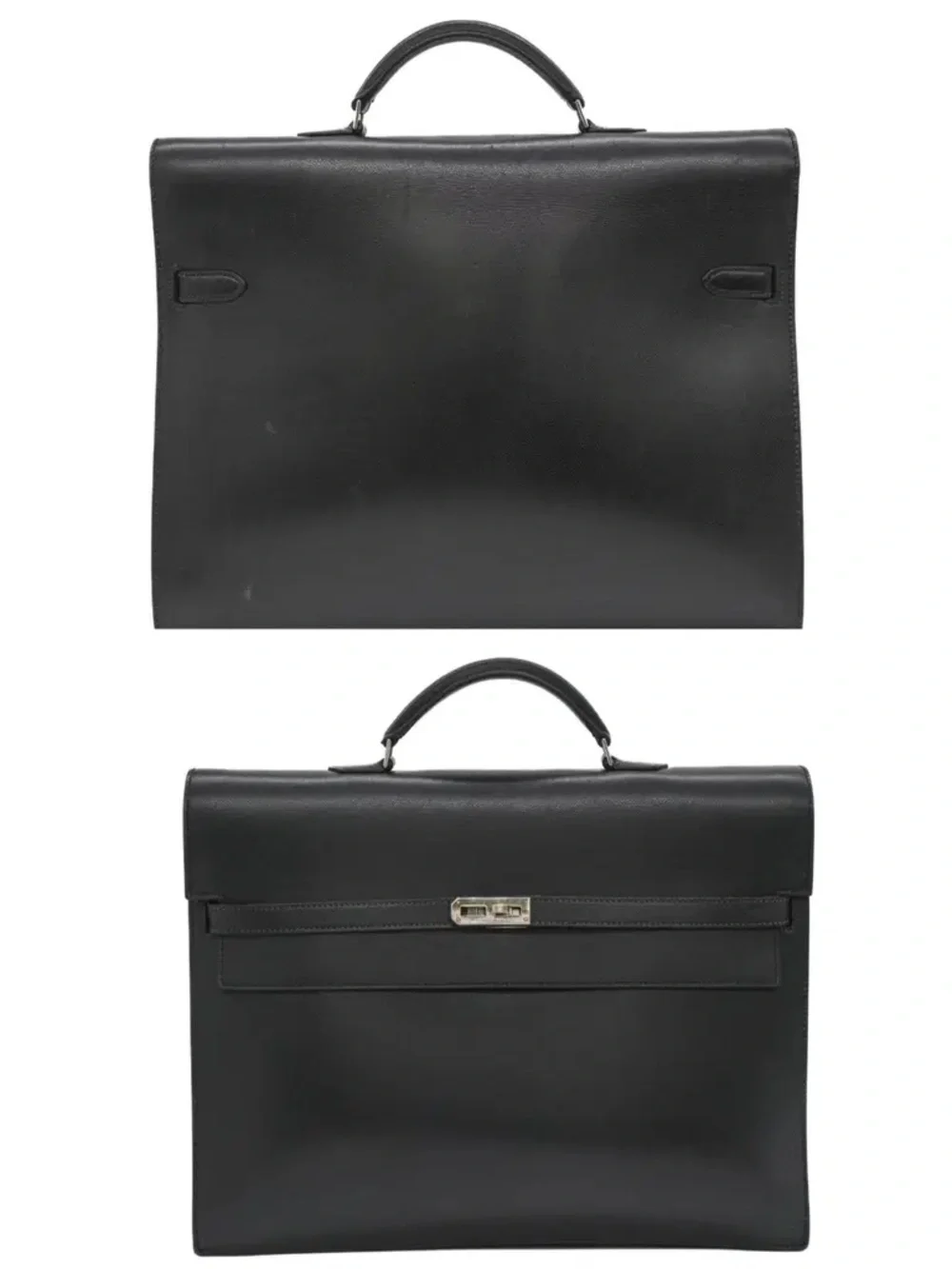 Hermes Black Leather Top-Handle Briefcase with Palladium Hardware